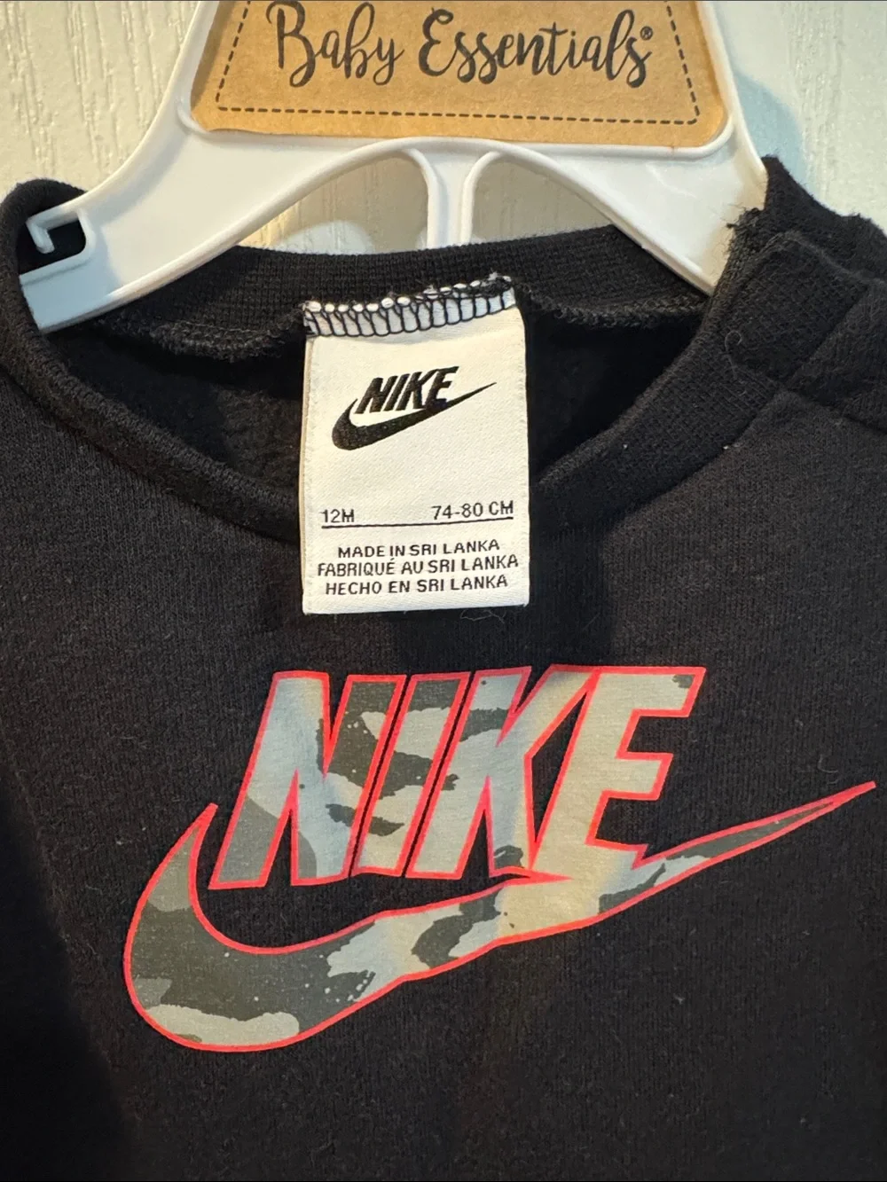 Nike Baby Boys 12M Black Camo Logo Sweatshirt Jogger 2 Piece Set